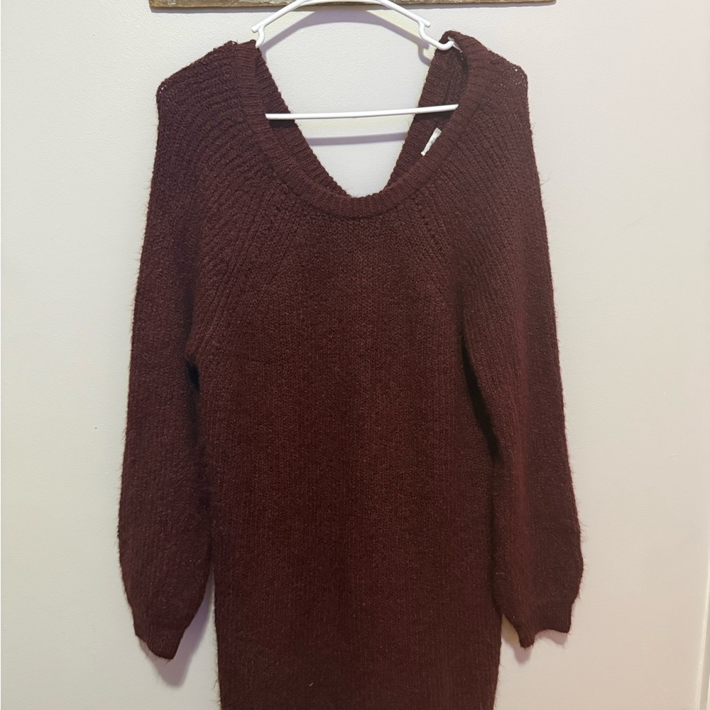 Blue Rain by Francesca’s Burgundy Cozy Knit Sweater Dress V-Back